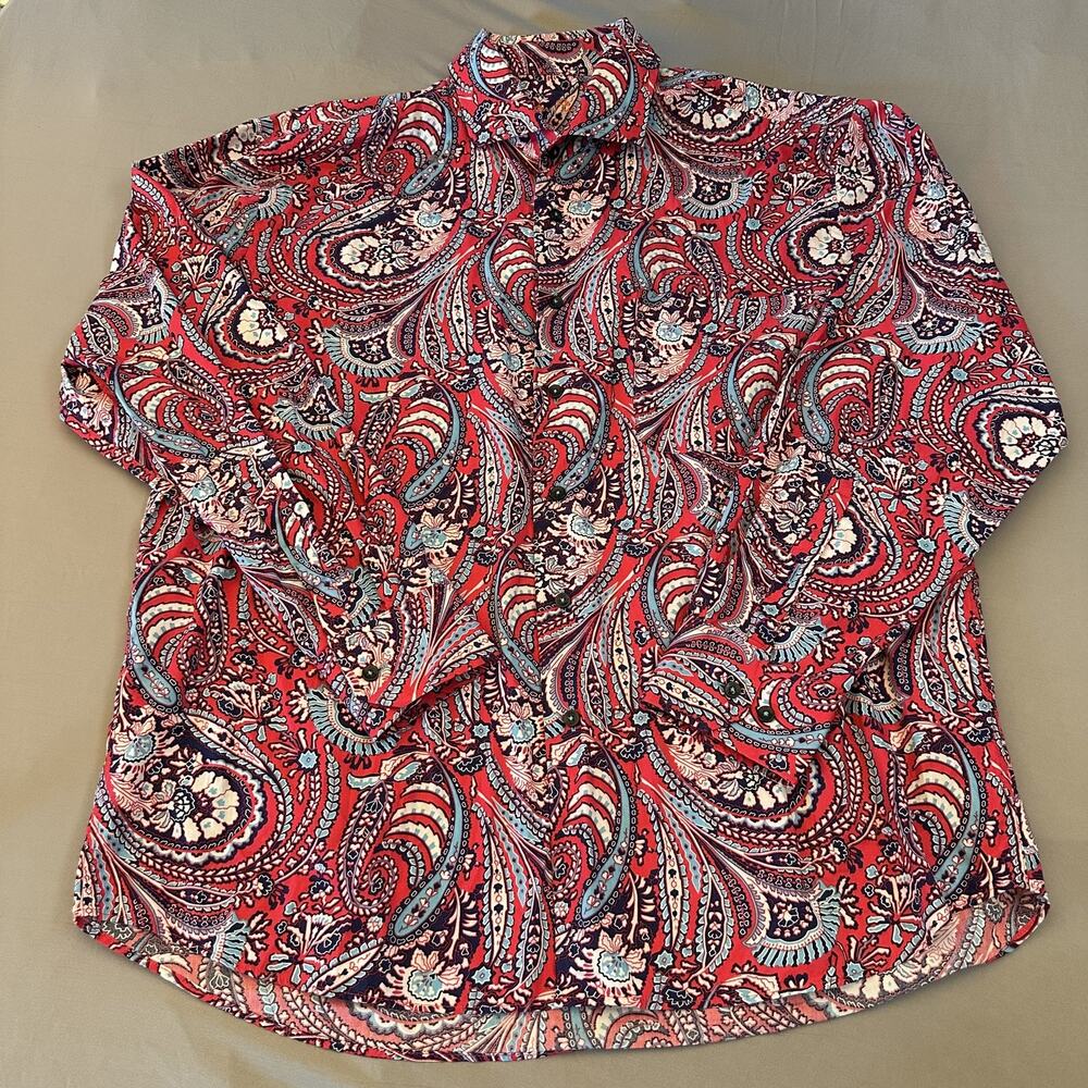 Alan Flusser Shirt Mens XL Red Paisley AOP Western Cowboy Art